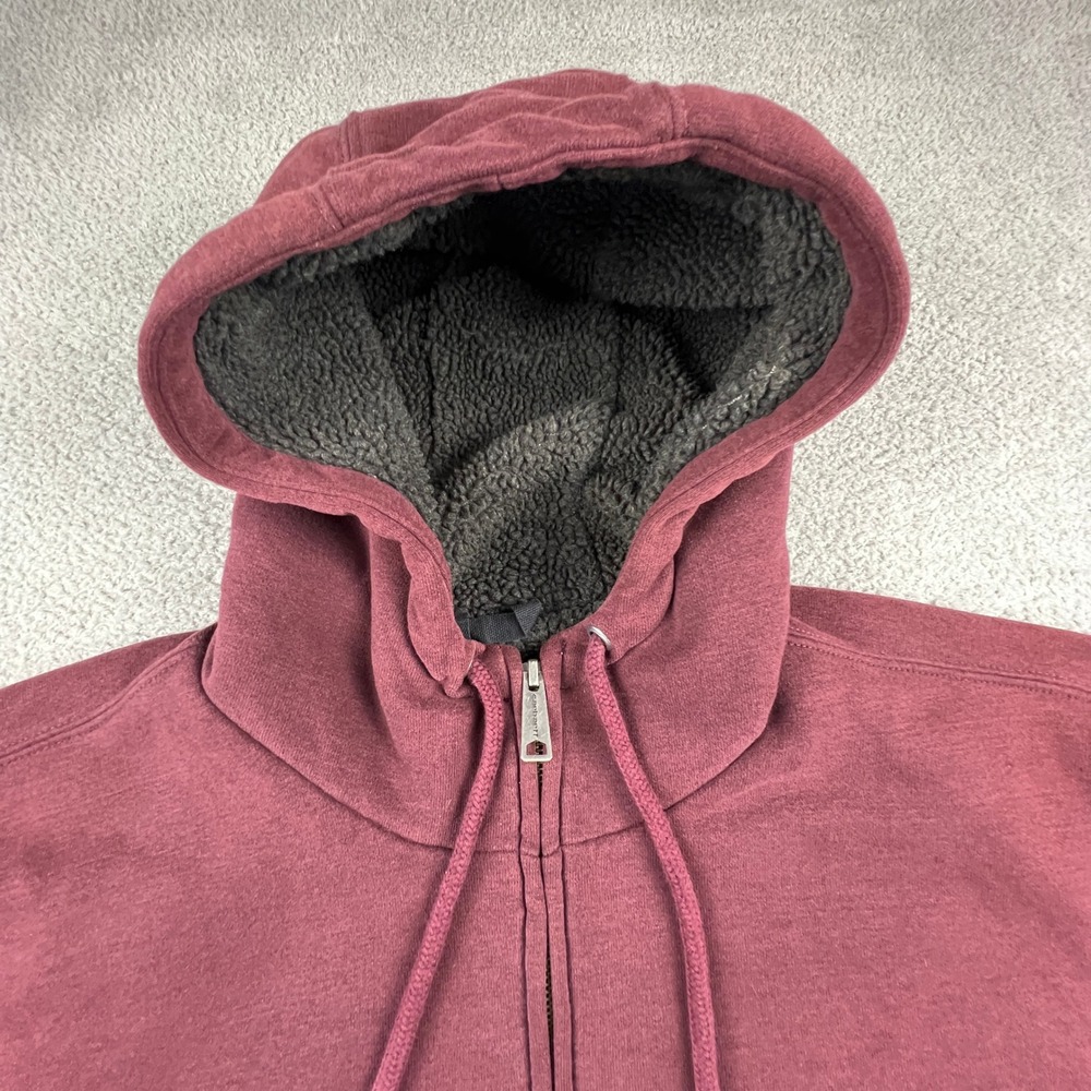 Carhartt Sherpa Lined Hoodie Mens 2XL Tall Burgundy Full Zip Workwear Sweatshirt - Picture 2 of 16